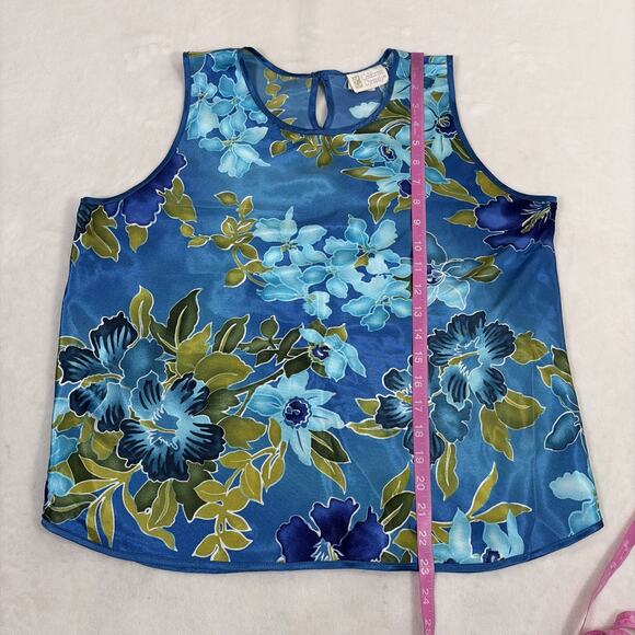 Vintage California Dynasty Blue Floral Satin Pajama Lounge Set Top Pants Medium - Picture 12 of 16